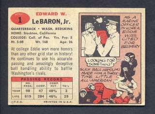 1957 Topps Football #1 Eddie LeBaron ExMt+ Excellent Mint 1st Dallas 