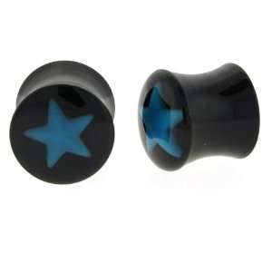   Flare Plug   BLUE Star Logo   1 (25mm)   Sold as a Pair Jewelry
