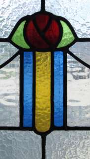 set of 3 Antique Stained Glass Windows Five color Craftsman Ruby Red 