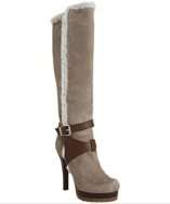 Fendi grey suede buckle detail shearling platform boots style 