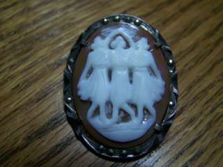 Vintage Cameo Brooch Pin Sterling Silver Jewelry Accessory 3 Graces 