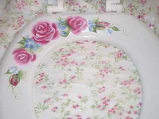 NEW hp TOILET SEAT Shabby Burgundy ROSES Cottage Chic**  