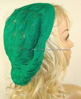 Crochet Hat Knit French Beret Beanie LACE PEACOCK 9Colr  