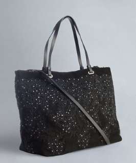 Valentino black beaded embroidered suede tote  