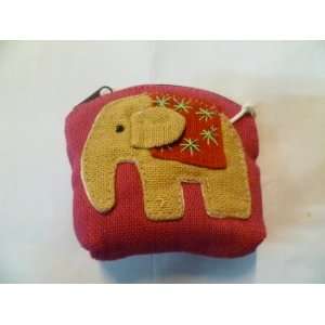   Cloth with Elephant Pattern Coin and Banknote Bag Handmade Thailand
