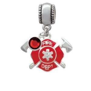 Red Fire Department Shield with Axes European Charm Bead Hanger with 