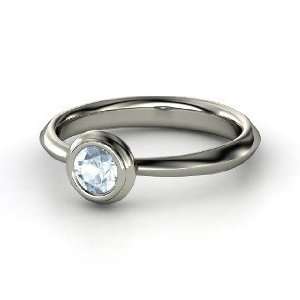  Bezel Ring, Round Aquamarine Palladium Ring Jewelry