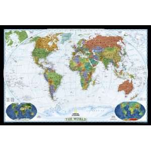   World Political Map (Bright colored), Mounted   White Frame Office