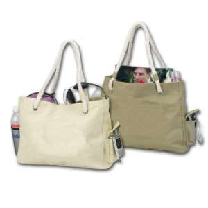   Shopping Tote 100% Cotton Canvas Bag Zipper Top Braided Rope Handles