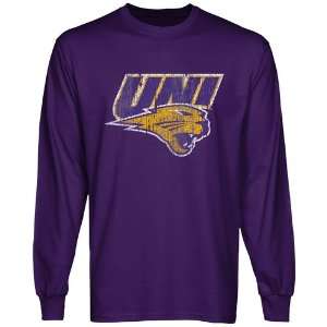 Northern Iowa Panthers Distressed Primary Long Sleeve T Shirt   Purple