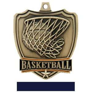 Custom Basketball Shield Medal W/Neck Ribbon GOLD MEDAL/NAVY RIBBON 2 