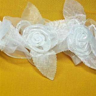   Fabric Trim With 2 Organza Roses; 4 Wide Counting Leaves BTY  