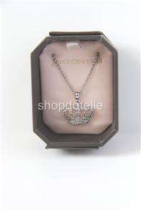 NEW Juicy Couture Pave SILVER CROWN Wish Necklace  
