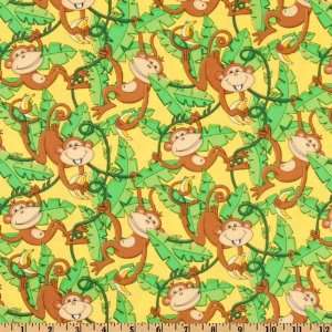  44 Wide Timeless Treasures Monkeys Yellow/Brown Fabric 