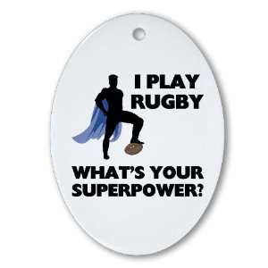 Rugby Superhero Funny Oval Ornament by  