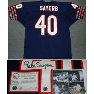  Gale Sayers Signed Navy Stat Jersey