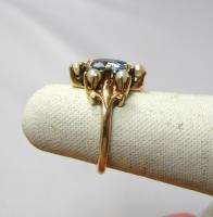 VICTORIAN 10K SOLID YELLOW GOLD BLUE TOPAZ STONE PEARL RING  