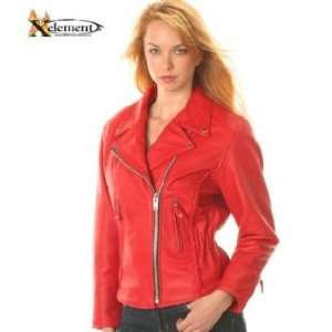  Ladies Red Classic Braided Motorcycle Leather Jacket Sz M 