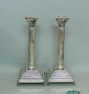 Pair Of Sterling Silver Corinthian Style Candlesticks  