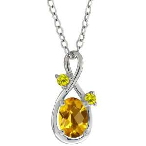  0.76 Ct Checkerboard Yellow Citrine and Diamond Sterling 