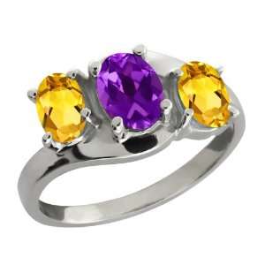   Oval Purple Amethyst and Yellow Citrine Sterling Silver Ring Jewelry