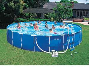Intex 15x48 Round Metal Frame Above Ground Swimming Pool Package 