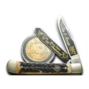  HEN & ROOSTER AND 1/160 Genuine Stag Trapper Pocket Knife 