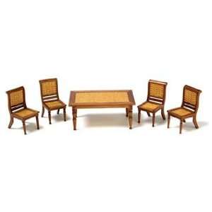  Dollhouse Miniature Pecan Table with Four Chairs 