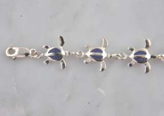 Sterling Silver Lapis Turtle Inlay Link Womens Bracelet  