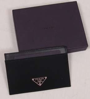   WALLET $195 BLACK NYLON/LEATHER LOGO CREST ORNAMENTED CARD CASE NEW