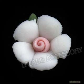 70x Wholesale Charms Ceramic White,Pink Flower Loose Beads 10*10*3mm 