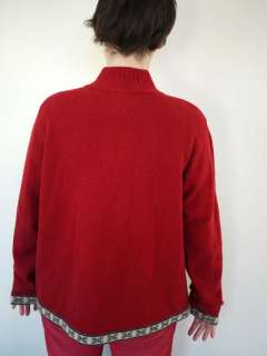 Eddie Bauer Red Lambs Wool Snowflake Zip Up Sweater XL  