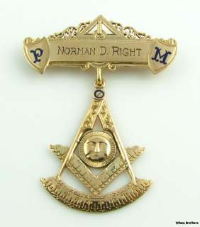 1955 St Johns Masonic Past Master Medal Jewel Masons   10k Solid Gold 