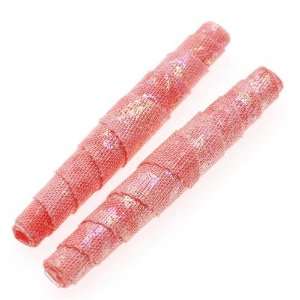  Batik Beauties Fabric Beads Pink w/ Opal Metallic Accent 1 