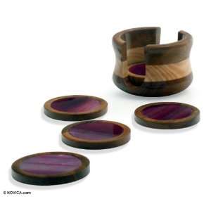 Pink agate and cedar coasters, Lily World (set of 6)  