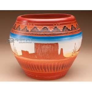  Hand Etched Navajo Indian Clay Vase 6  Monument (p206 