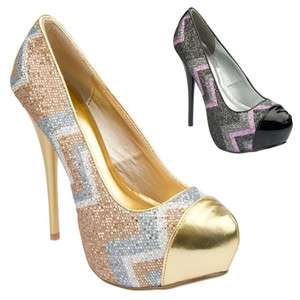 Womens Shoes High Heels Hidden Platform Glitter Stiletto Pumps Black 
