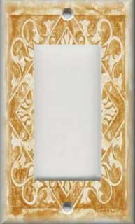 Light Switch Plate Cover   Wall Decor   Tuscan Tile Pattern   Golden 