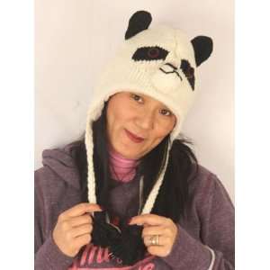  Panda Wool Pilot Ski Animal Hat / Cap With Fleece Lining 