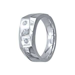   Silver Exquisite Triple Round Cut Diamonds WIDE Wedding Band Size   12