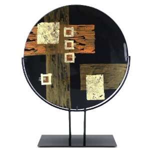 Gold and Black Assorted Abstract Designs Fused Glass Platter Charger 
