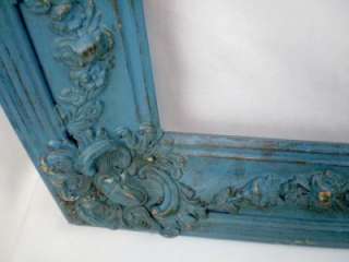 Vintage FRENCH BLUE Cottage Shabby CHIC Carved WOOD Picture FRAME 16 x 