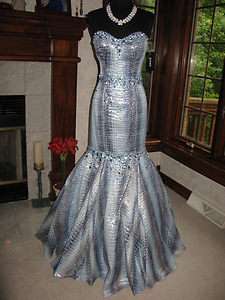Jovani 9345 Python Print Blue Mermaid Gown Dress 4  
