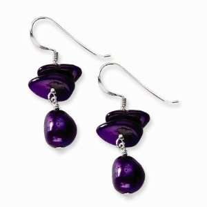   Silver Dark Purple MOP and Freshwater Cultured Pearl Earrings Jewelry