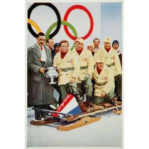 1932 Winter Olympics American Four Man Bobsled Print   Original Print 