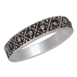  Sterling Silver 4mm Diamond Pattern Marcasite Band 