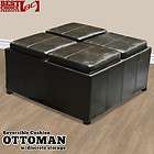Leather Ottoman With 4 Tray Tops Storage Bench Coffee Table Brown 