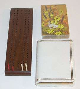Vintage Hardwood Travel Cribbage Board Mint Cards Case  