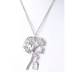   Life Necklace with Bird and Cage Charms  Lead and Nickel Free Jewelry