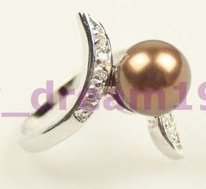 Unique ladys chocolate Shell Pearl Ring #9  